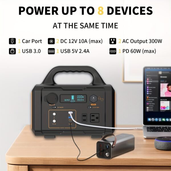 300W Portable Power Station - Charging Station With Quick Charge, 110V AC Outlets, DC Ports, LED Flashlight, And Lithium Battery Backup For Home, Outdoor Travel, Camping, And Blackout Emergencies - Image 2