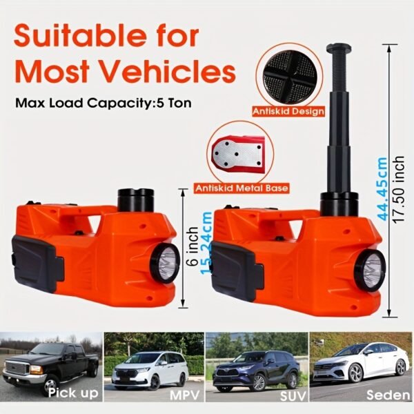 5 Ton Car Electric Jack Plus Tire Impact Wrench Kit - Portable Car Lift with Built-in Inflatable Pump for Easy Tire Removal and Change - Must-Have Emergency Roadside Tire Repair Kit for Accidents and Flat Tires - Image 6