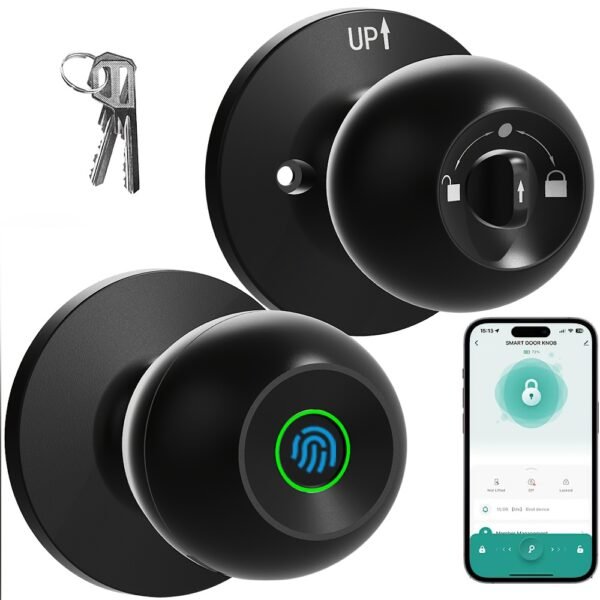 Smart Door Knob, Fingerprint/APP/Physical Key, Entrance Mode/Passage Mode/Privacy Mode, Rechargeable Lithium Battery - Image 6