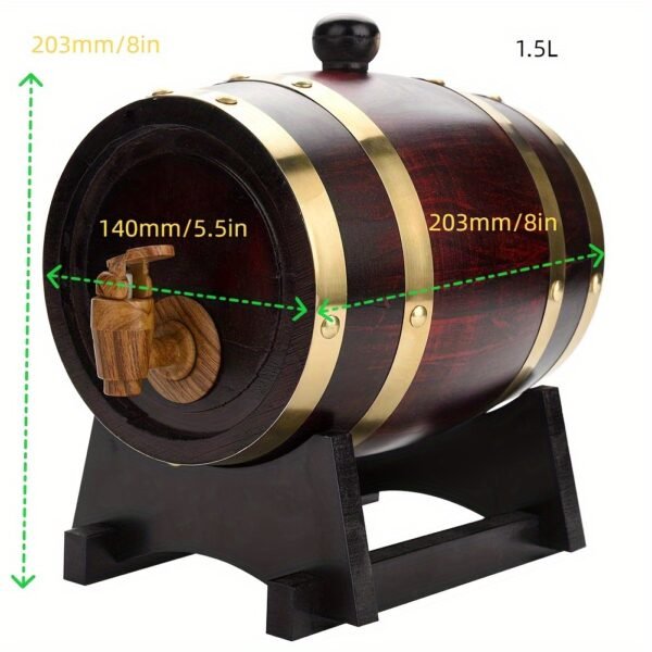 0.39 Gallon Oak Aging Barrel (1.5 Liter) With Stand And Oak Cork - Wooden Whiskey Barrel Wine Barrel - Charred Oak Barrels For Aging Whiskey, Bourbon, Cocktails, Rum, Tequila - Image 3