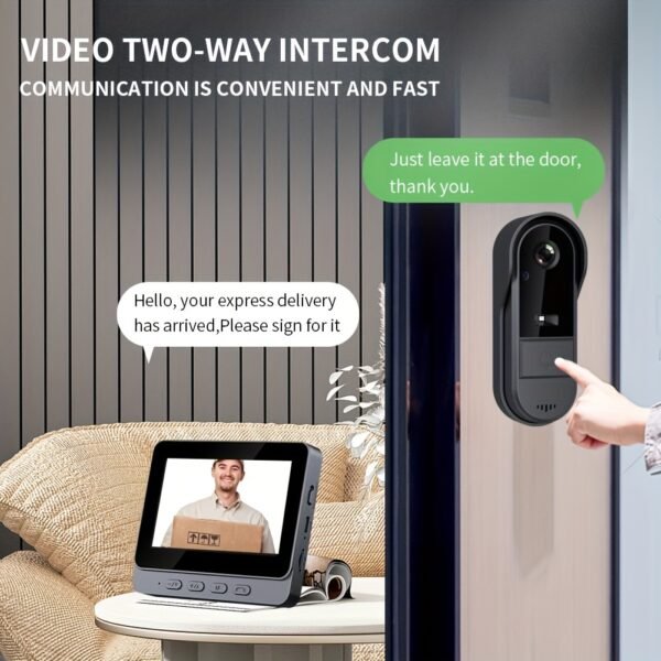 Smart Doorbell Camera with 4.3 Inch 1080P HD Monitor, Video Doorbell, 4.3-inch Display Real-time Indoor Monitoring, Ding Dong Doorbell Caller Two Way Voice for Home Surveillance, Night Vision, No Application, No Network, Image And Video Recording, Local Storage - 32GB SD Card included, Rechargeable Lithium Battery, Visual Doorbell, Video Intercom System for Ultimate Home Security - Image 4