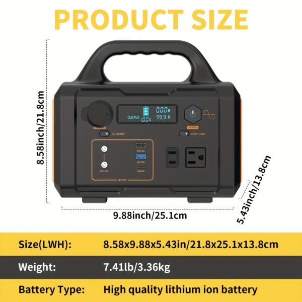 300W Portable Power Station - Charging Station With Quick Charge, 110V AC Outlets, DC Ports, LED Flashlight, And Lithium Battery Backup For Home, Outdoor Travel, Camping, And Blackout Emergencies - Image 3