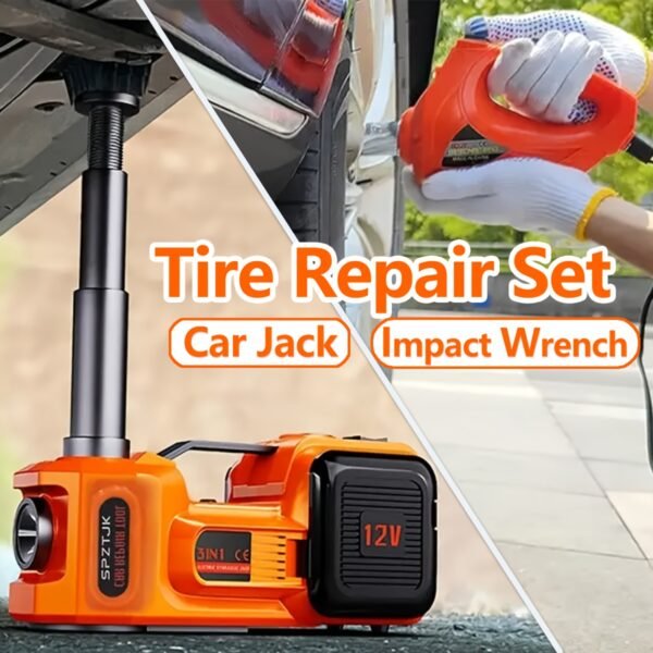 5 Ton Car Electric Jack Plus Tire Impact Wrench Kit - Portable Car Lift with Built-in Inflatable Pump for Easy Tire Removal and Change - Must-Have Emergency Roadside Tire Repair Kit for Accidents and Flat Tires - Image 4