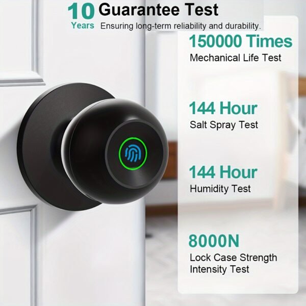 Smart Door Knob, Fingerprint/APP/Physical Key, Entrance Mode/Passage Mode/Privacy Mode, Rechargeable Lithium Battery - Image 5