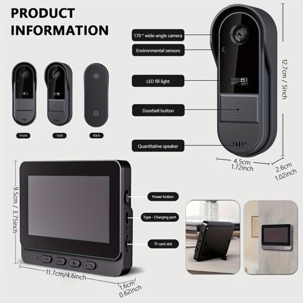 Smart Doorbell Camera with 4.3 Inch 1080P HD Monitor, Video Doorbell, 4.3-inch Display Real-time Indoor Monitoring, Ding Dong Doorbell Caller Two Way Voice for Home Surveillance, Night Vision, No Application, No Network, Image And Video Recording, Local Storage - 32GB SD Card included, Rechargeable Lithium Battery, Visual Doorbell, Video Intercom System for Ultimate Home Security