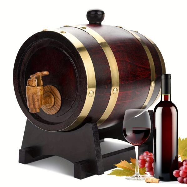 0.39 Gallon Oak Aging Barrel (1.5 Liter) With Stand And Oak Cork - Wooden Whiskey Barrel Wine Barrel - Charred Oak Barrels For Aging Whiskey, Bourbon, Cocktails, Rum, Tequila