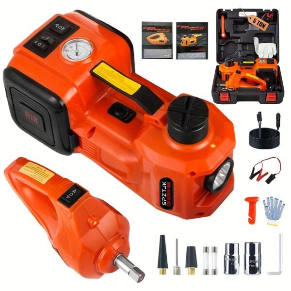 5 Ton Car Electric Jack Plus Tire Impact Wrench Kit - Portable Car Lift with Built-in Inflatable Pump for Easy Tire Removal and Change - Must-Have Emergency Roadside Tire Repair Kit for Accidents and Flat Tires - Image 7